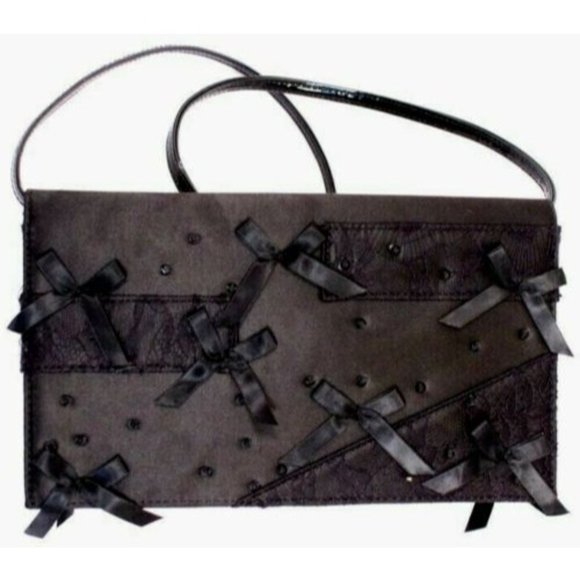 Prabal Gurung Embellished Clutch Purse Black Bows & Lace Neiman Marcus Designer - Picture 1 of 3